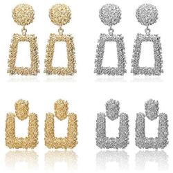 KWHY Statement Drop Earrings Large Metal Crystal Geometric Dangle Earrings Silver/Gold for Women Girls