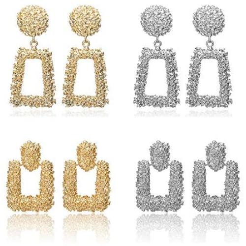 KWHY Statement Drop Earrings Large Metal Crystal Geometric Dangle Earrings Silver/Gold for Women Girls