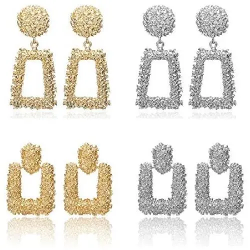 KWHY Statement Drop Earrings Large Metal Crystal Geometric Dangle Earrings Silver/Gold for Women Girls KWHY Statement Drop Earrings Large Metal Crystal Geometric Dangle Earrings Silver/Gold for Women Girls