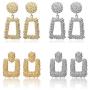 KWHY Statement Drop Earrings Large Metal Crystal Geometric Dangle Earrings Silver/Gold for Women Girls