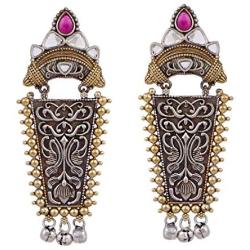 Aheli Tribal Oxidized Danglers Studded with Faux Stone Indian Bohemian Vintage Ethnic Fashion Jewelry for Women
