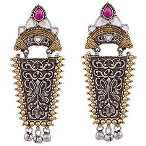 Aheli Tribal Oxidized Danglers Studded with Faux Stone Indian Bohemian Vintage Ethnic Fashion Jewelry for Women