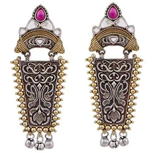 Aheli Tribal Oxidized Danglers Studded with Faux Stone Indian Bohemian Vintage Ethnic Fashion Jewelry for Women