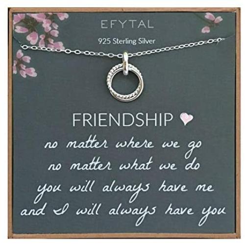 EFYTAL Best Friend Gifts, Sterling Silver Studded Ring Interlocking Circles Necklace, Friendship Necklaces, Bridesmaid Gift, Pendant Jewelry for Her