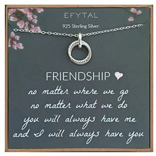 EFYTAL Best Friend Gifts, Sterling Silver Studded Ring Interlocking Circles Necklace, Friendship Necklaces, Bridesmaid Gift, Pendant Jewelry for Her