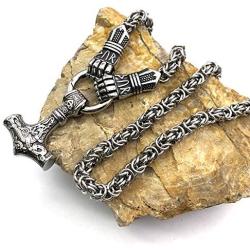 YANGFJcor Hand Made Viking Thors Hammer Pendant Necklace,Vintage Men Stainless Steel Mjolnir Odin Nordic Amulet Fists Chain Jewelry, Girl Fathers Day Giftc