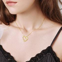 Blocaci 14K Yellow Gold Heart Pendant Necklaces for Women Girls Moissanite Pearl Necklaces Love Jewelry for Wife Daughter Mother, 16+1+1 Inch