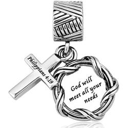 CharmSStory Religious Cross Bible Christian Heart Charm Bead for European Bracelets