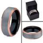 Midnight Rose Collection Tungsten Wedding Band Ring 10mm for Men Women 18k Rose Gold Plated Bevel Edge Black Grey Brushed Polished
