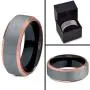 Midnight Rose Collection Tungsten Wedding Band Ring 10mm for Men Women 18k Rose Gold Plated Bevel Edge Black Grey Brushed Polished
