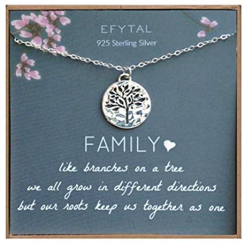 EFYTAL Grandma Gifts, 925 Sterling Silver Family Tree of Life Necklace, Mothers Day Jewelry Gift Ideas