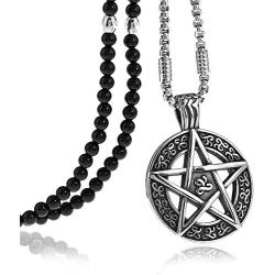 BLEUM CADE Star Pentagram Pentacle Pagan Wiccan Witch Gothic Pendant Necklace with Agate Chain 27''