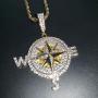 Moca Jewelry Iced Out Compass Personality Style Pendant 18K Gold Plated Chain Bling CZ Simulated Diamond Hip Hop Necklace for Men Women