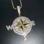 Moca Jewelry Iced Out Compass Personality Style Pendant 18K Gold Plated Chain Bling CZ Simulated Diamond Hip Hop Necklace for Men Women