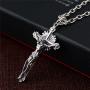 Retro Vintage Big 925 Sterling Silver Jesus Christ Crucifix Cross Pendant Necklace for Men Women,50cm Chain