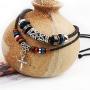Mystart Pack of 2 Double Beaded Cross Necklace Adjustable European Religious Leather Rope Necklace Jewelry