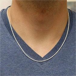 Verona Jewelers 925 Sterling Silver Diamond-Cut Rope Chain Solid Link Necklace 2MM 2.5MM 3MM- Braided Twist Necklace, Men Women Boys Girls, Jewelry Accessories Made in Italy, 14-36