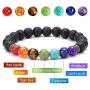 Black Lava Stone 7 Chakra Bracelets 6pcs mix 8mm Yinyang Rock Bead Elastic Natural Stones Gemstones Oil Diffuser Yoga Menditation Beads Bracelets for Men Women Girls Jewelry (6pcs Lava Stone Bracelet)