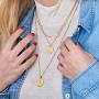 MyNameNecklace Engraved Coin Necklace in Gold Plating with Classic Symbols - Virgin Mary - Jesus Christ - Aphrodite - Hygieia - Hestia - Goddess - Hygieia - Goddess of Health