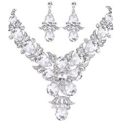 EVER FAITH Rhinestone Crystal Elegant Wedding Flower Leaf Teardrop Necklace Earring Set