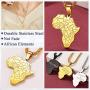 FaithHeart African Map Necklace, Stainless Steel Africa Map Flags Pendant Hip Hop Jewelry for Men Women with 24 Inch Wheat Chain