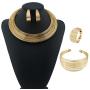 Womens Fashion African Jewelry Sets Gold Silver Plated Alloy Multi-Layer Chain Choker Necklace Hoop Earrings Cuff Bangle Bracelet Ring Set