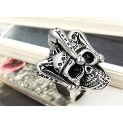Flongo Mens Punk Stainless Steel Silver Black Gothic Joker Clown Band Ring