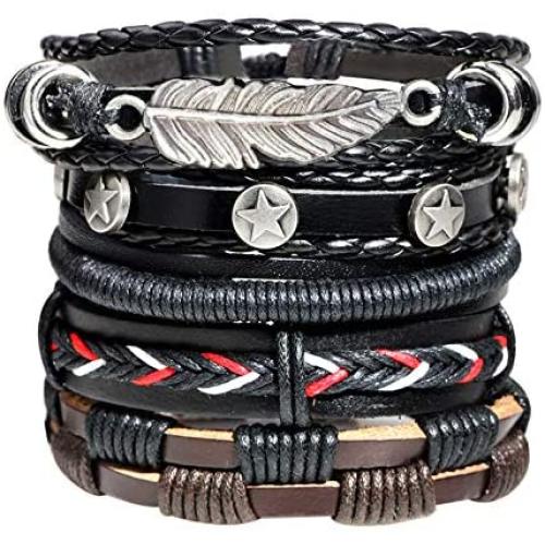 MRSXXNT Wrap Bracelets Mens Women Cowhide Multi-Layer Braided Leather Bracelet Bangle Adjustable Bracelet