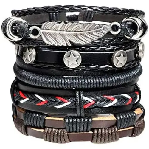 MRSXXNT Wrap Bracelets Mens Women Cowhide Multi-Layer Braided Leather Bracelet Bangle Adjustable Bracelet MRSXXNT Wrap Bracelets Mens Women Cowhide Multi-Layer Braided Leather Bracelet Bangle Adjustable Bracelet
