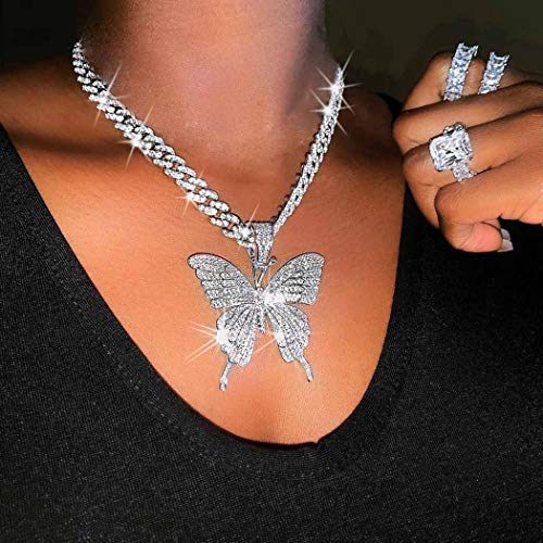 Zoestar Butterfly Choker Necklace Gorgeous Crystal Pendant Necklaces Sparkly Butterfly Chain Jewelry for Women (Silver)