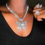 Zoestar Butterfly Choker Necklace Gorgeous Crystal Pendant Necklaces Sparkly Butterfly Chain Jewelry for Women (Silver)