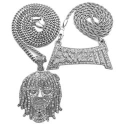 Hip Hop Lil Pump Portrait & Esskeetit pendant & 20'' Rope, 24'' Cuban Chain Necklace