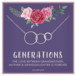 SOLINFOR Generations Necklace - Sterling Silver Jewelry with Gift Wrapping, Card - Gifts for Grandma, Grandmother, Birthday, Mothers Day from Granddaughter- 3 Interlocking Circles Necklace for Women