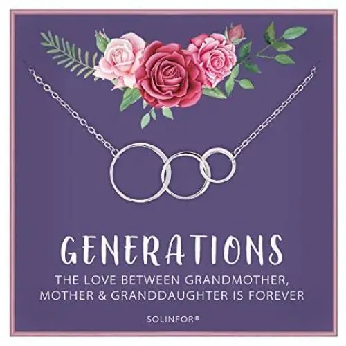 SOLINFOR Generations Necklace - Sterling Silver Jewelry with Gift Wrapping, Card - Gifts for Grandma, Grandmother, Birthday, Mothers Day from Granddaughter- 3 Interlocking Circles Necklace for Women SOLINFOR Generations Necklace - Sterling Silver Jewelry with Gift Wrapping, Card - Gifts for Grandma, Grandmother, Birthday, Mothers Day from Granddaughter- 3 Interlocking Circles Necklace for Women