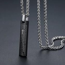 Aoiy Mens Stainless Steel Our Father Lords Prayer and Cross Pendant Necklace, 24'' Chain