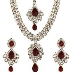 MUCH-MORE Unique Crystal Stone & Kundan CZ Stone Indian Bollywood Traditional Necklace Set for Women