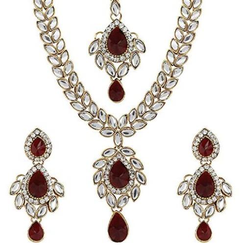 MUCH-MORE Unique Crystal Stone & Kundan CZ Stone Indian Bollywood Traditional Necklace Set for Women