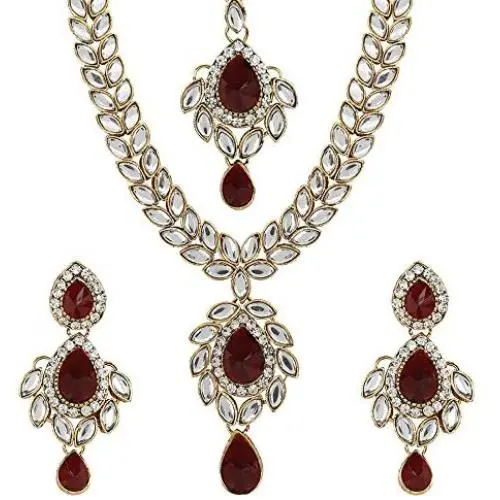MUCH-MORE Unique Crystal Stone & Kundan CZ Stone Indian Bollywood Traditional Necklace Set for Women MUCH-MORE Unique Crystal Stone & Kundan CZ Stone Indian Bollywood Traditional Necklace Set for Women