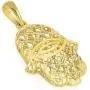 14k Yellow Gold Textured Filigree 3D Hamsa Hand of Fatima with Evil Eye Pendant 14k Yellow Gold Textured Filigree 3D Hamsa Hand of Fatima with Evil Eye Pendant