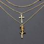 Mulgro Gold Cross Stacked Necklace Layered Rose Flower Pendant Necklace Layering Choker Necklaces with Extension Chain Easter Gift for Girls
