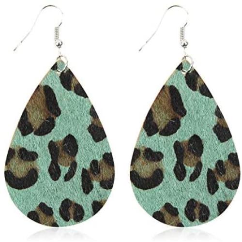 RIAH FASHION Simple Vegan Leatherette Geometric Drop Earrings - Bohemian Lightweight Hook Dangles Faux Leather Teardrop/Marquise/Buffalo Plaid/Animal Print