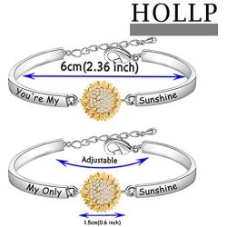 HOLLP Distance Sunflower Bracelet Set For Women Girl Friendship Jewelry You are My Sunshine My Only Sunshine Bracelet Mother Daughter Bracelet Birthday Mothers Day Jewelry