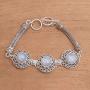 NOVICA Rainbow Moonstone and Blue Topaz .925 Sterling Silver Link Bracelet, 7'', Temple Roof