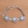 NOVICA Rainbow Moonstone and Blue Topaz .925 Sterling Silver Link Bracelet, 7'', Temple Roof NOVICA Rainbow Moonstone and Blue Topaz .925 Sterling Silver Link Bracelet, 7'', Temple Roof