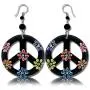 Earth Accessories Peace Sign Dangle Earrings with Organic Wood - Earring Hippie Accessories and Hippie Costume for 60s or 70s