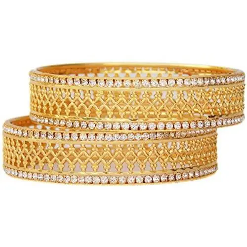 JDZ COLLECTION Indian Bridal Wedding Bracelet Bangle Set Jewelry Gold Plated Jewelry Cubic Zirconia,CZ Bangles Set Traditional Bollywood Bangles