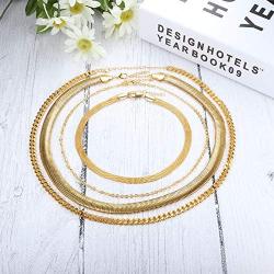 RnBLM JEWELRY 3-4 Pcs 14K Gold Plated Layered Necklaces for Women Minimalist Dainty Link Choker Chain Necklaces Set