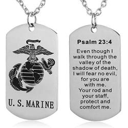 FAYERXL US Marine Corps Dog Tag Necklace Birthday Gift Ideas To Husband Son JOSHUA 1:9 Prayer Pendant
