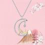 Jingran Two-Tone Cute Cat on the Moon And Star Pendant Necklace for Women Gift Girl