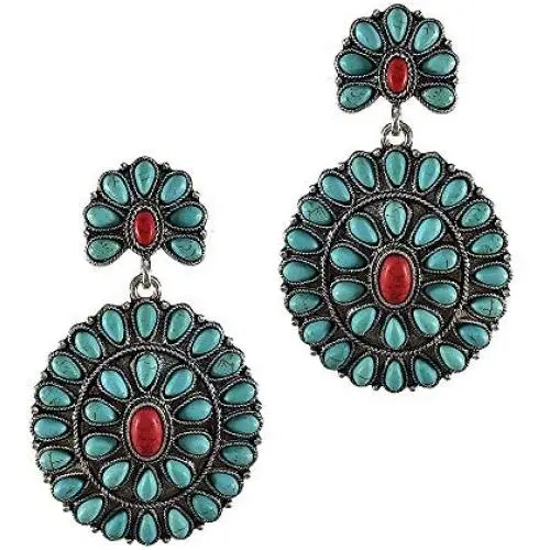 Elegant Vintage Turquoise Western Metal Dangle Earring Elegant Vintage Turquoise Western Metal Dangle Earring